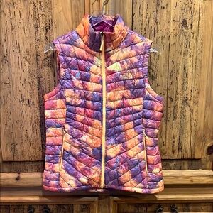 The North Face Thermoball Insulated Orange Purple Zip Puffer Vest Authentic